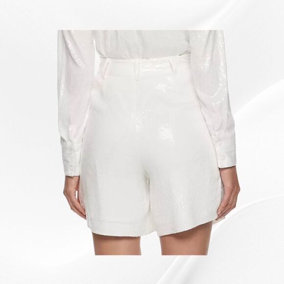  Apt. 9 + Cara Santana NWT High Waisted White Sequined Short Size 6 - Picture 2 of 4